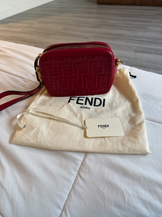 Fendi Red Embossed FF Leather Crossbody Camera Bag - Picture 6 of 6